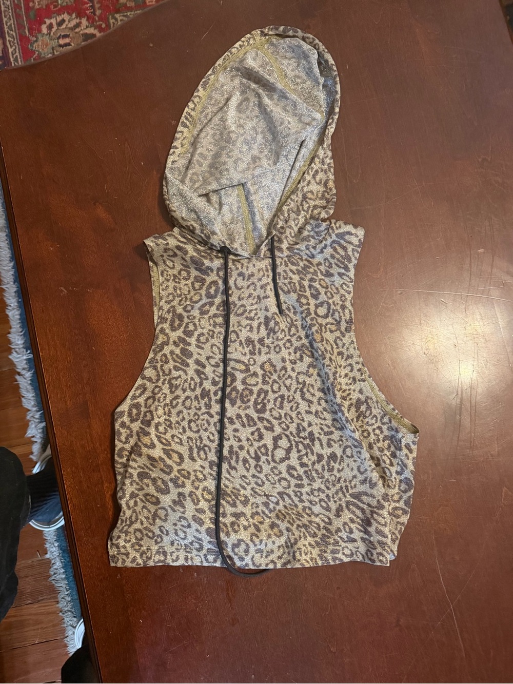 Cato Beige Leopard Print Sleeveless Hooded Top